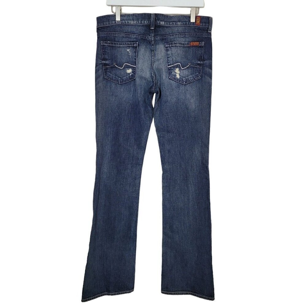 7 For All Mankind Sz 30 Distressed Bootcut Jeans Low Mid Rise Dark Wash Casual